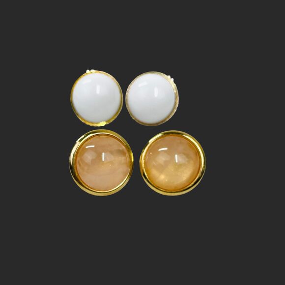 Vintage 80s Earrings White Pink Gold 80s VTG Original Clip On Earrings Vintage - Picture 1 of 7